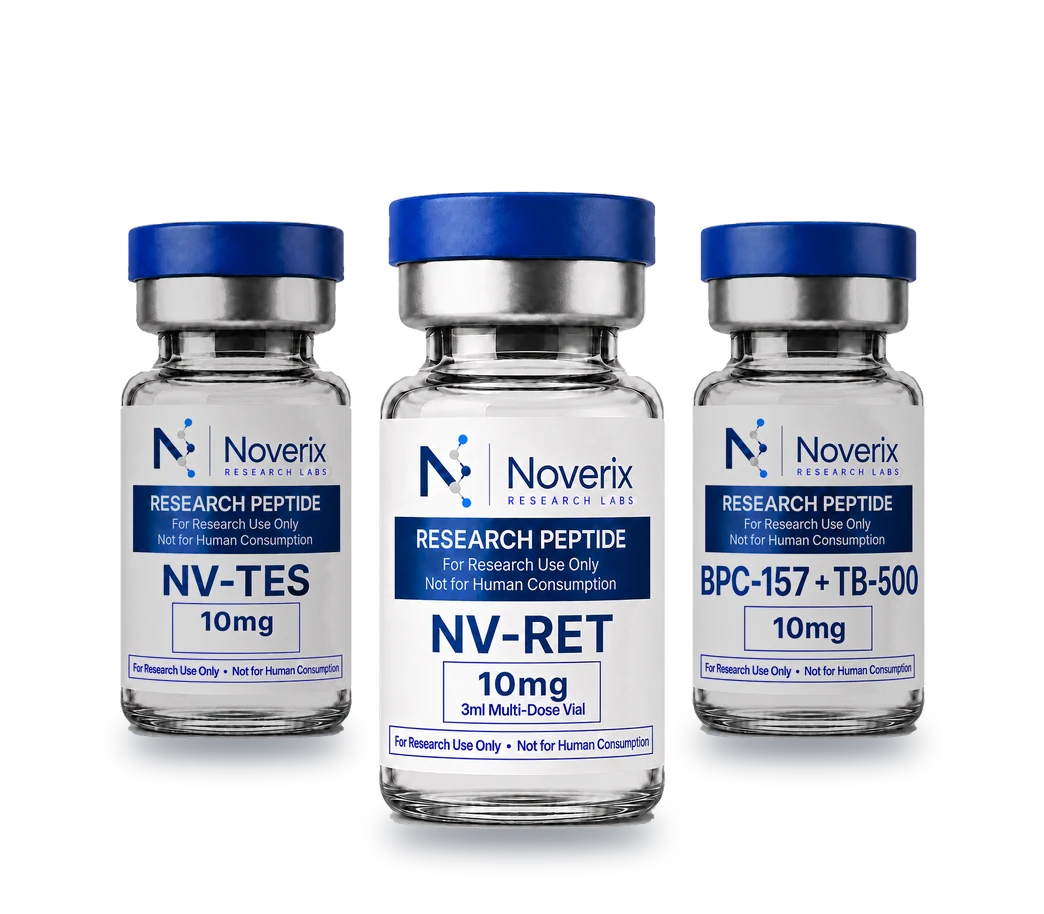 NV-RET, NV-TES and BPC-157 + TB-500 research vials, Noverix Research Labs